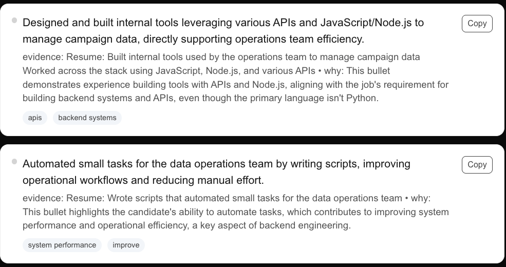 Resume Bender rewritten resume bullets